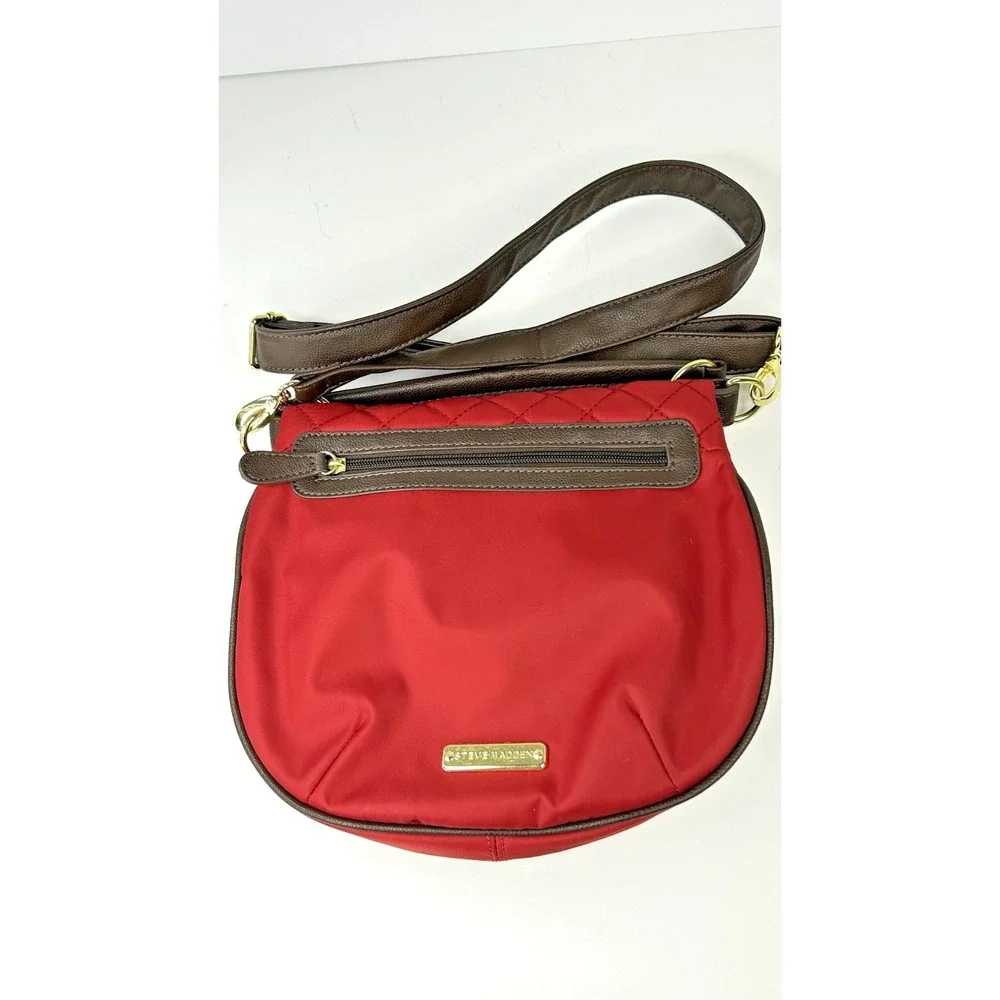 Steve Madden‎ Purse Quilted Flap Crossbody/Saddle Bag-Red Medium Nylon Travel